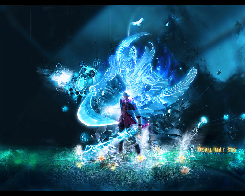 Character with Glowing Sword — Blue, Dramatic, Night, Digital Art, Monster