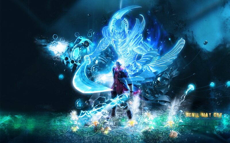 Character with Glowing Sword — Blue, Dramatic, Night