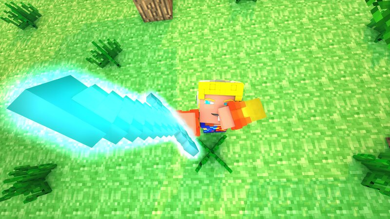Character with Glowing Sword — Green, Playful