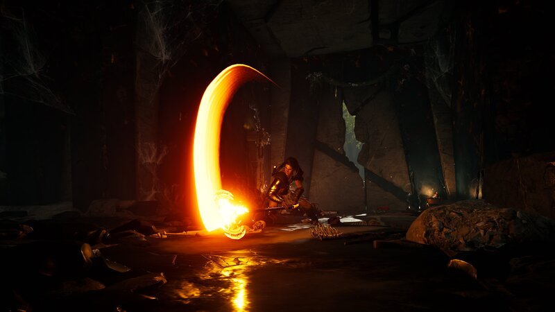 Character with Glowing Sword — Orange, Dark, Dramatic