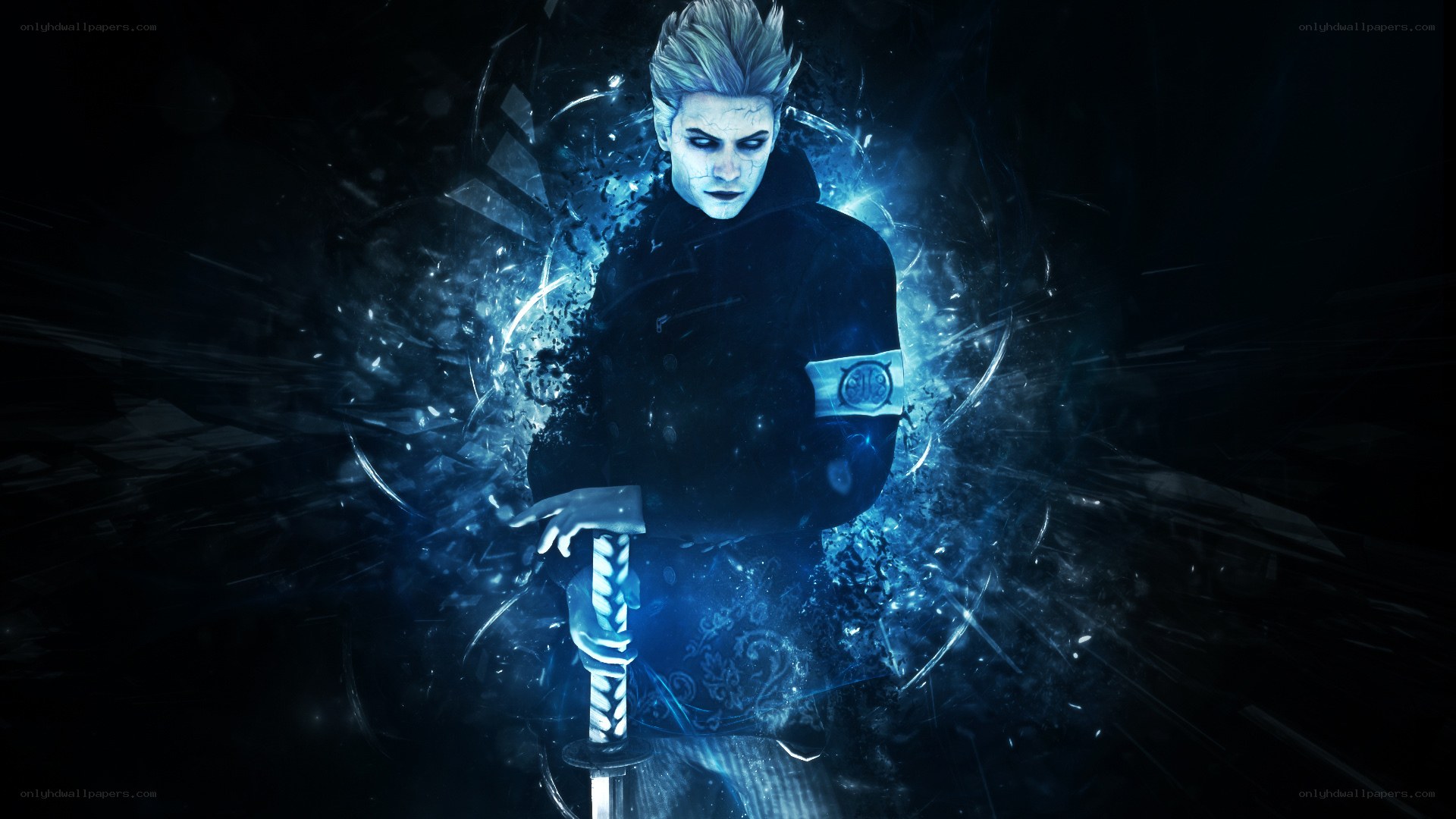 character with glowing sword
