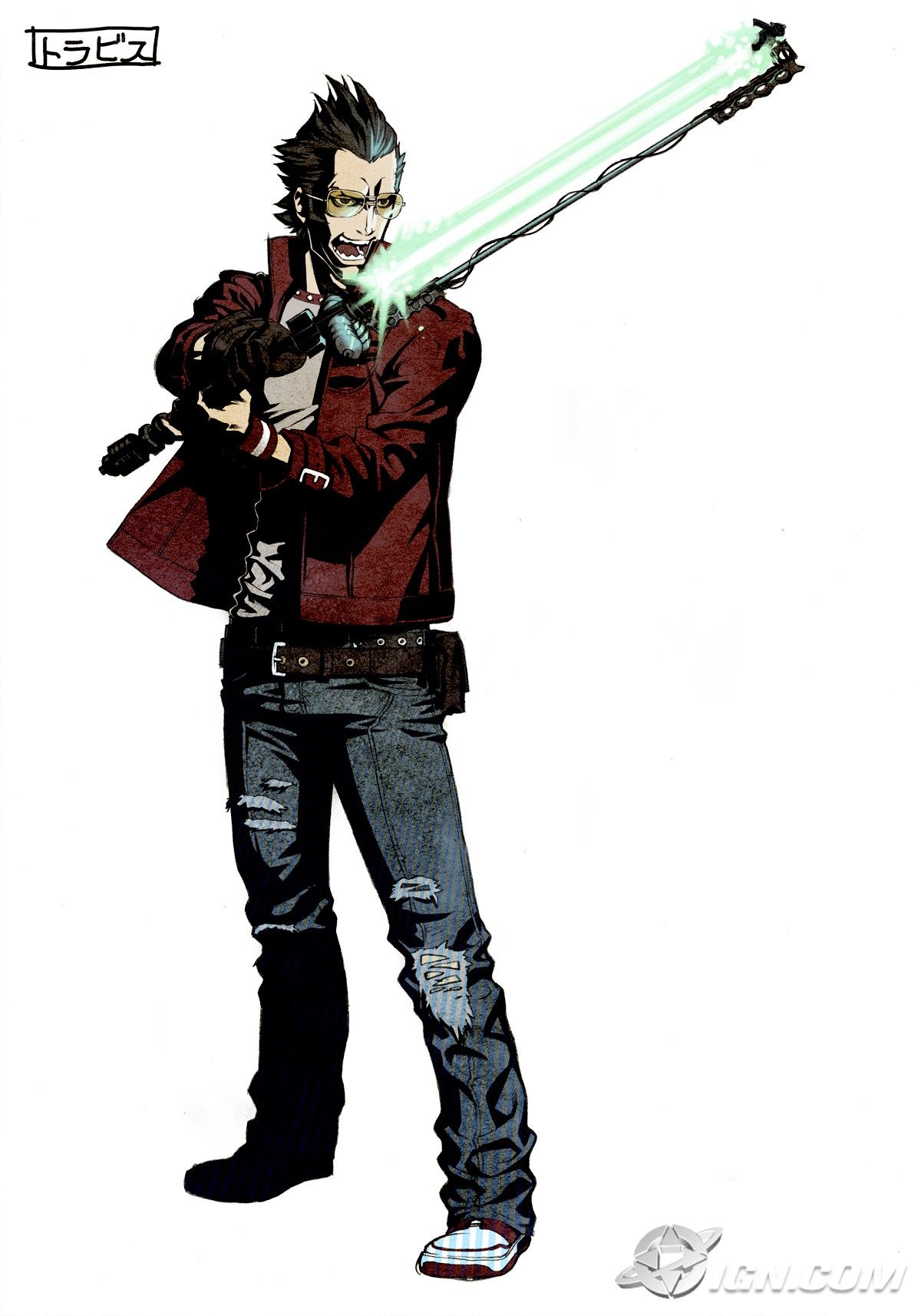 character with glowing weapon