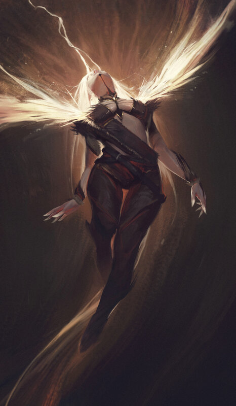 Character with Glowing Wings — Black, Dramatic