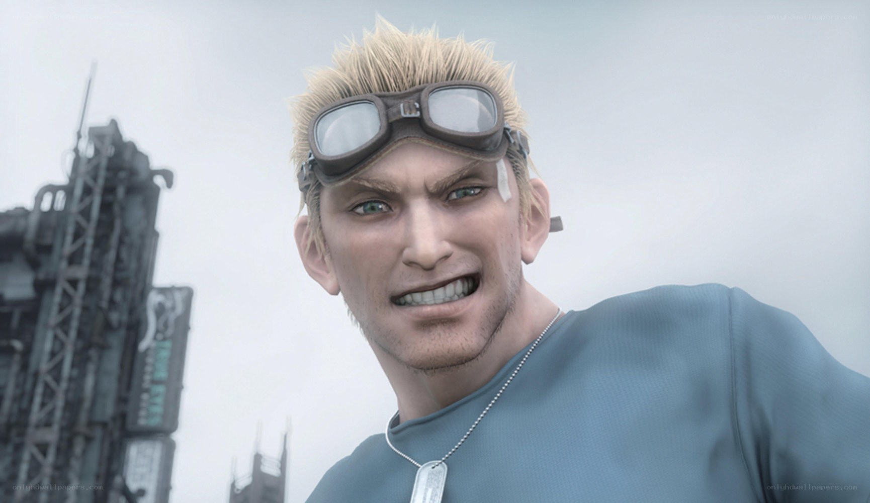 character with goggles and bandage