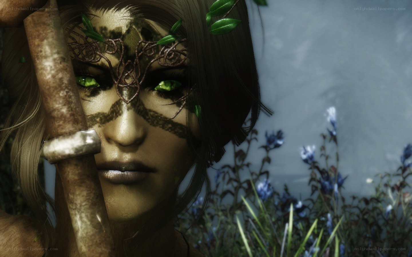 Character with green eyes and mask