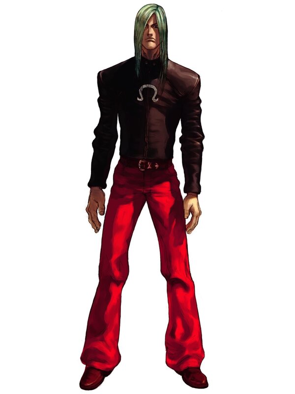 character with green hair and red pants