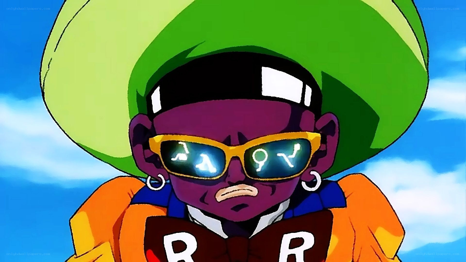 character with green hat and sunglasses