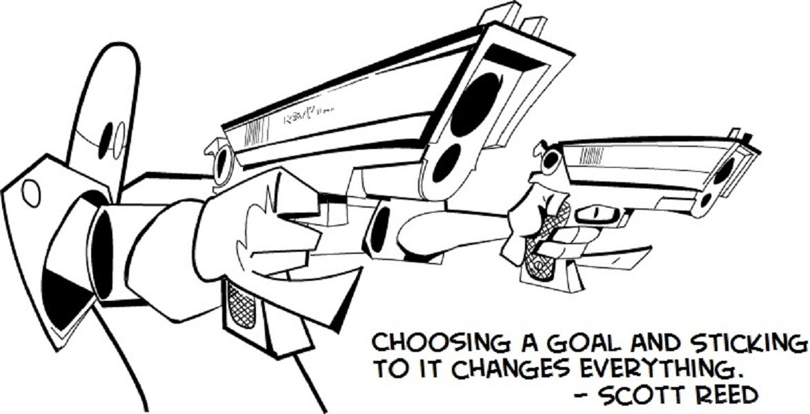 character with guns illustration