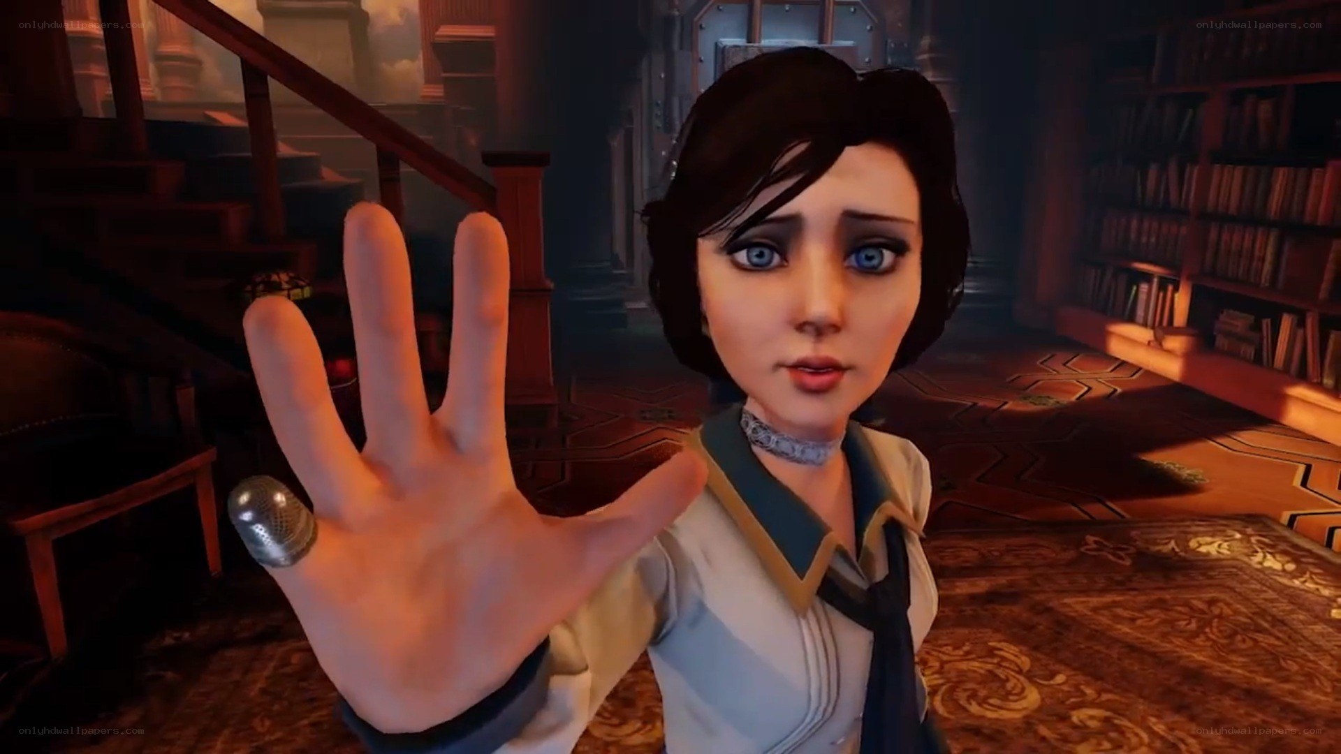 character with hand outstretched