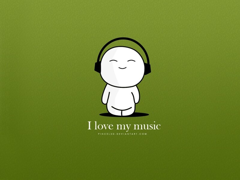character with headphones loves music