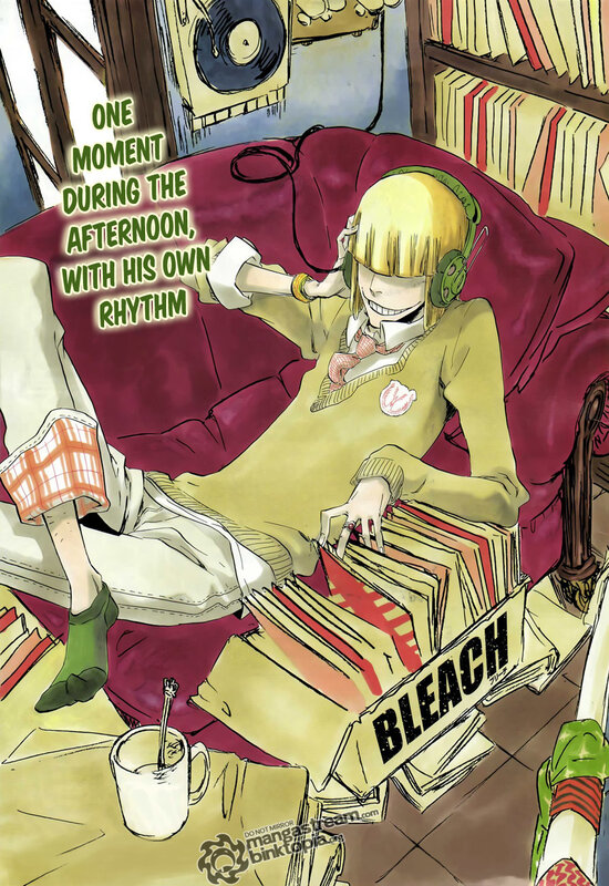 character with headphones on couch