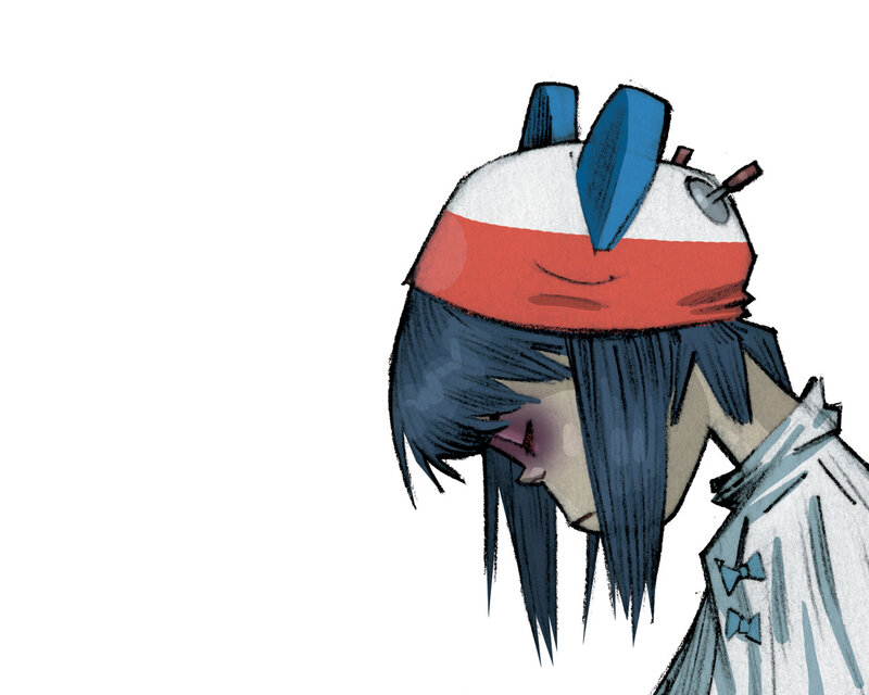 character with helmet and dark hair