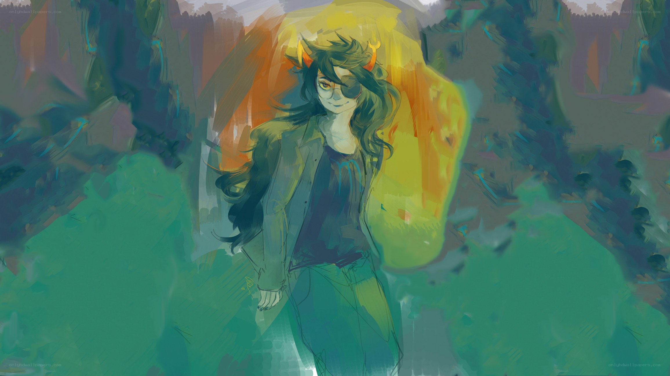 character with horns and glasses
