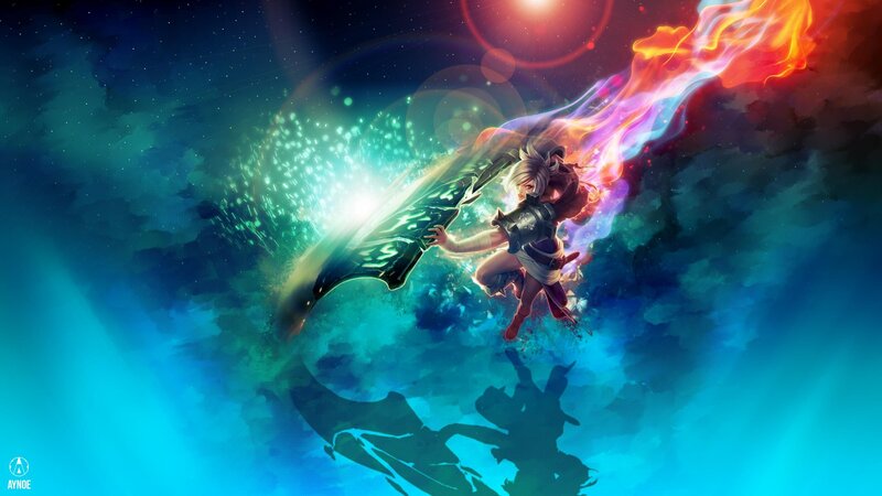 Character with Large Sword — Blue, Dramatic, Night