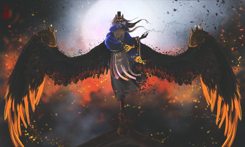 Character with Large Wings — Black, Dramatic, Night