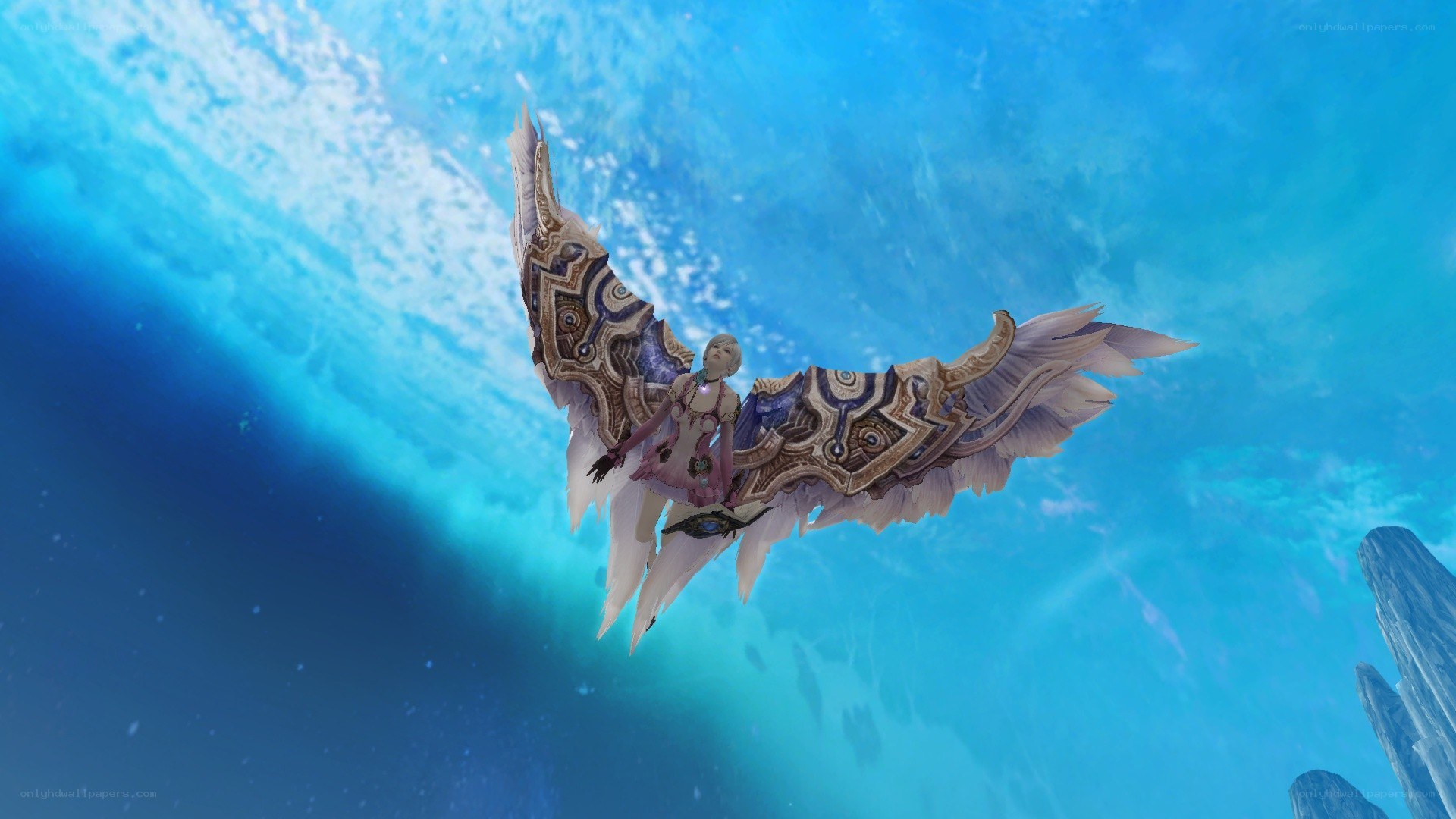 character with large wings flying