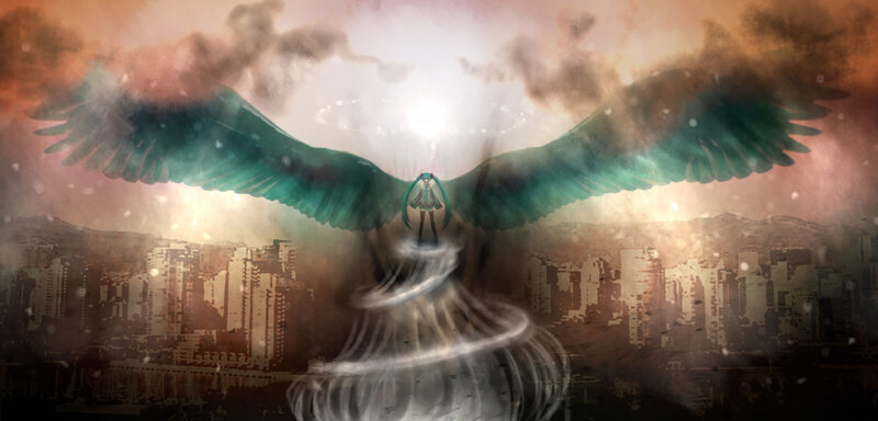 Character with Large Wings — Green