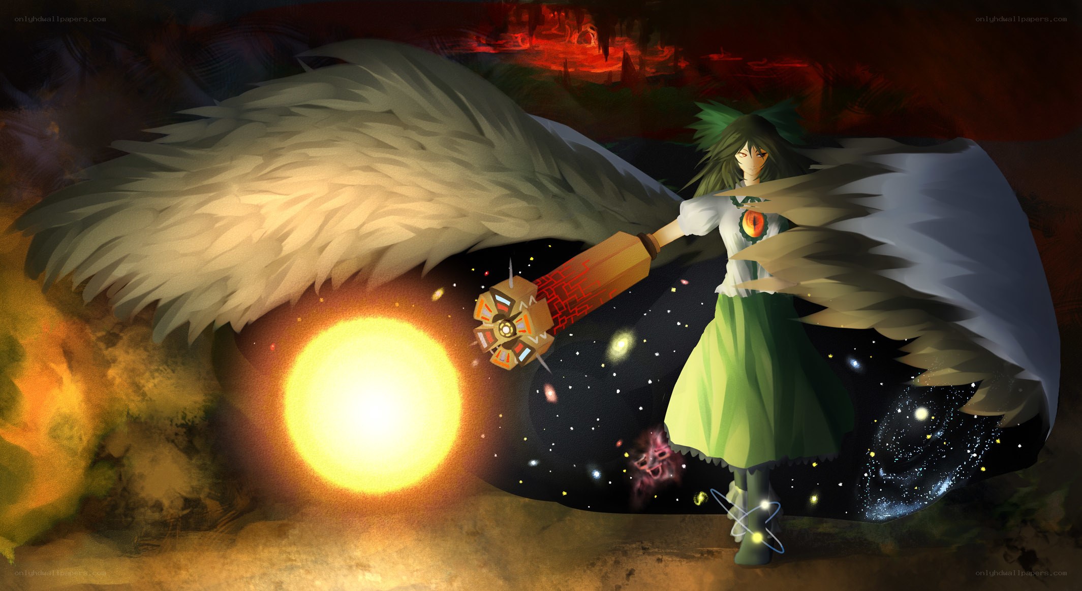Character with large wings in space
