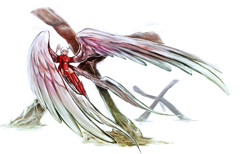 Character with Large Wings — Red, Dramatic, Digital Art