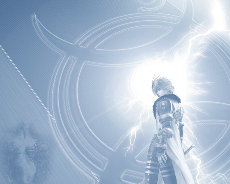 character with lightning background
