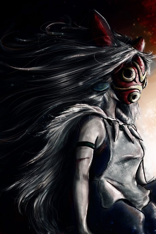 Character with Long Hair — Black, Dramatic, Digital Art, Mask