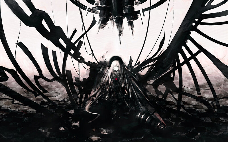 Character with Long Hair — Black, Dramatic, Digital Art