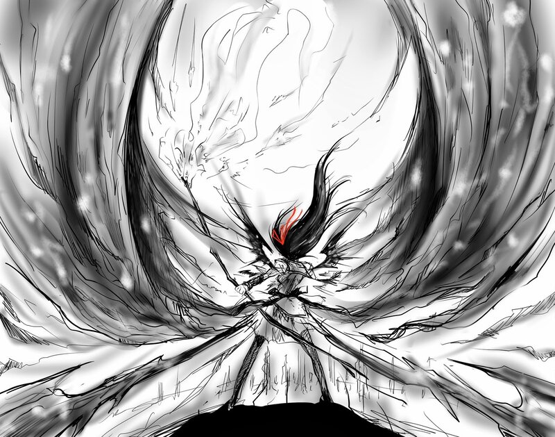 Character with Long Hair — Black, Dramatic, Manga, Sword
