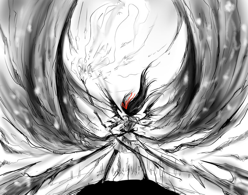 Character with Long Hair — Black, Dramatic, Manga
