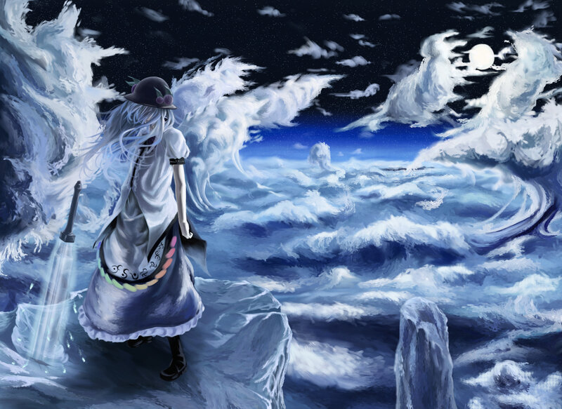 Character with Long White Hair — Blue