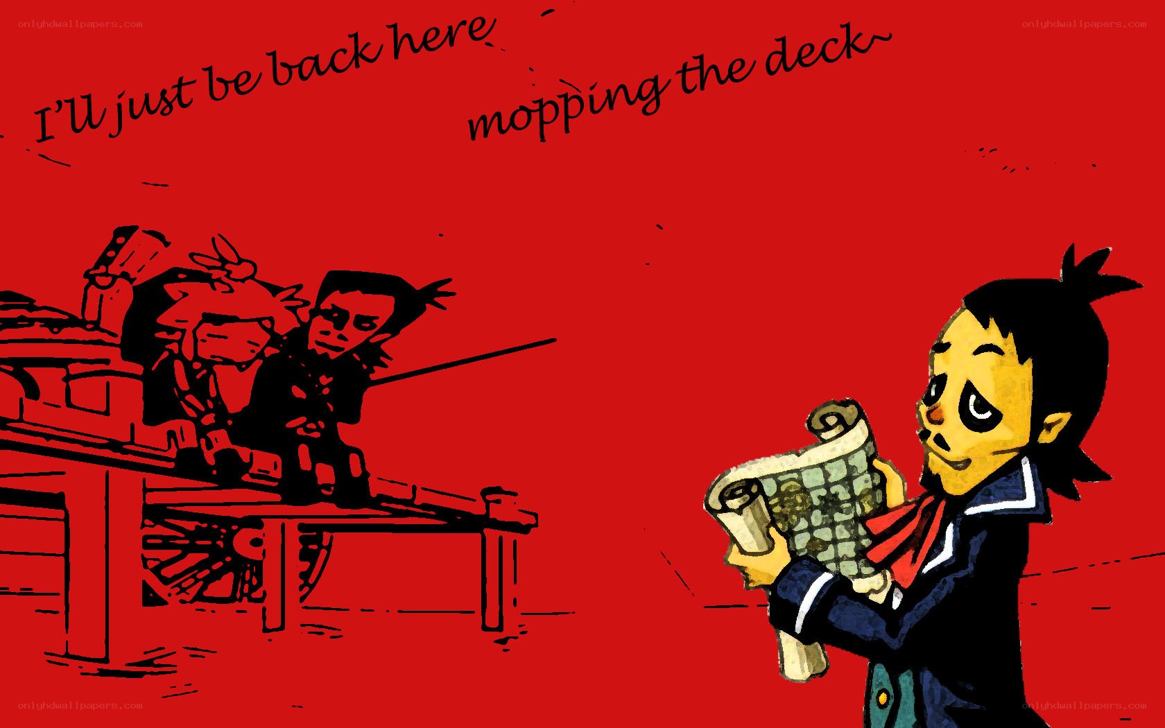 character with map on ship