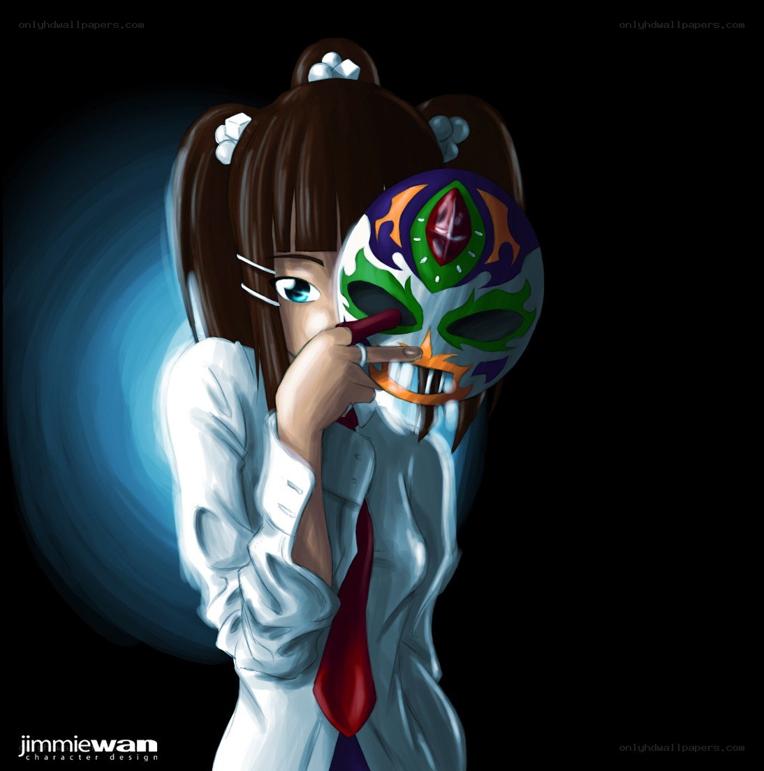 character with mask and blue light