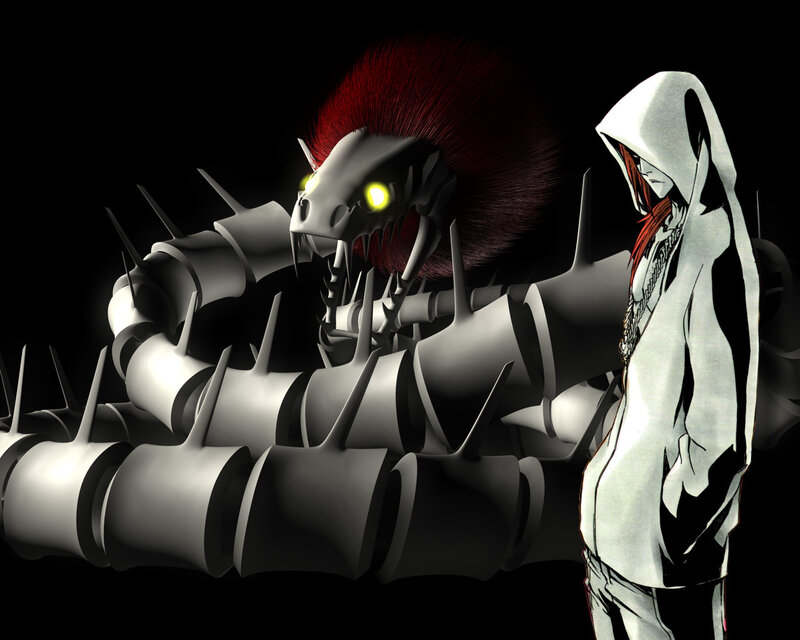 Character with Mechanical Serpent — Black, Dramatic