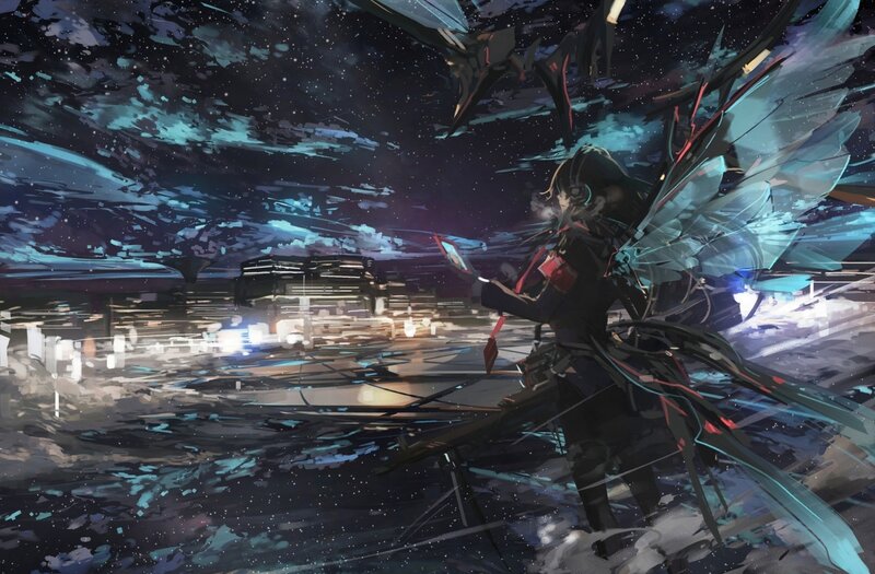 Character with Mechanical Wings — Blue