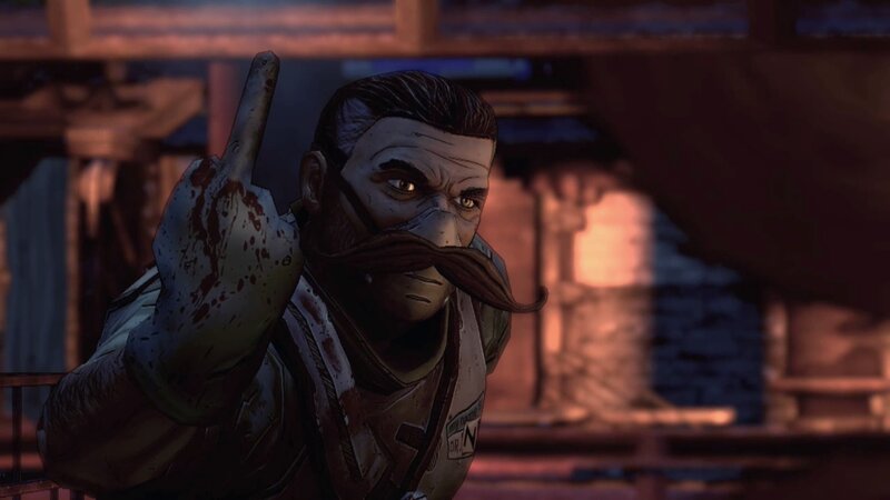 character with mustache and blood