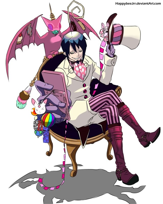 character with pink bat and toys