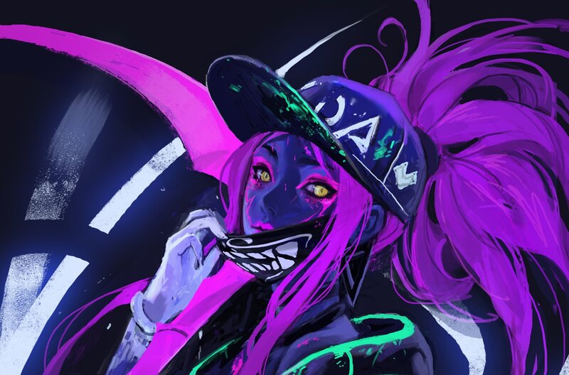 Character with Purple Hair — Dramatic, Night, Digital Art, Hat