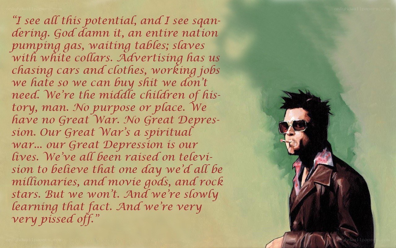 character with quote on green background