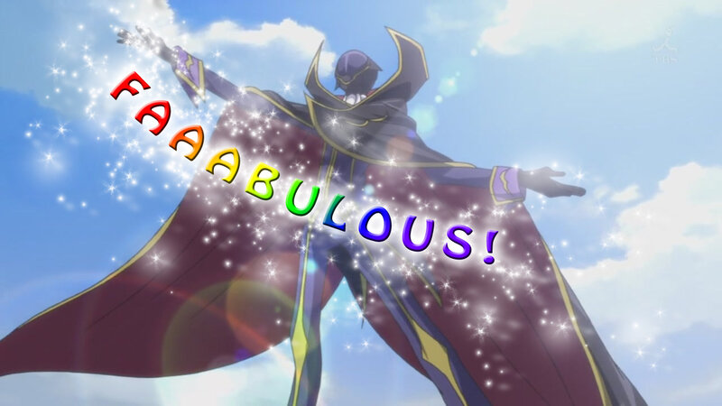 character with rainbow text