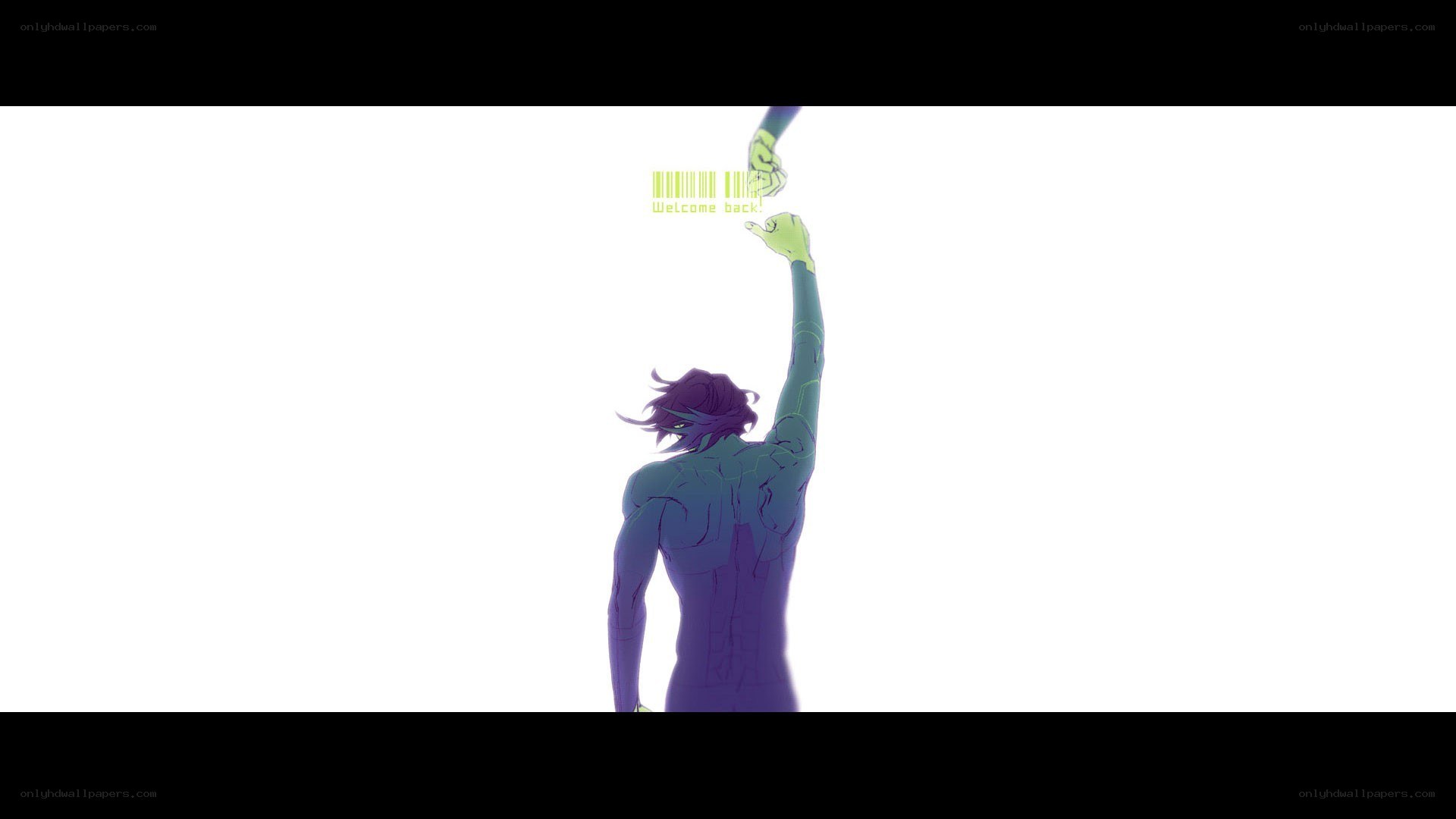 character with raised arm
