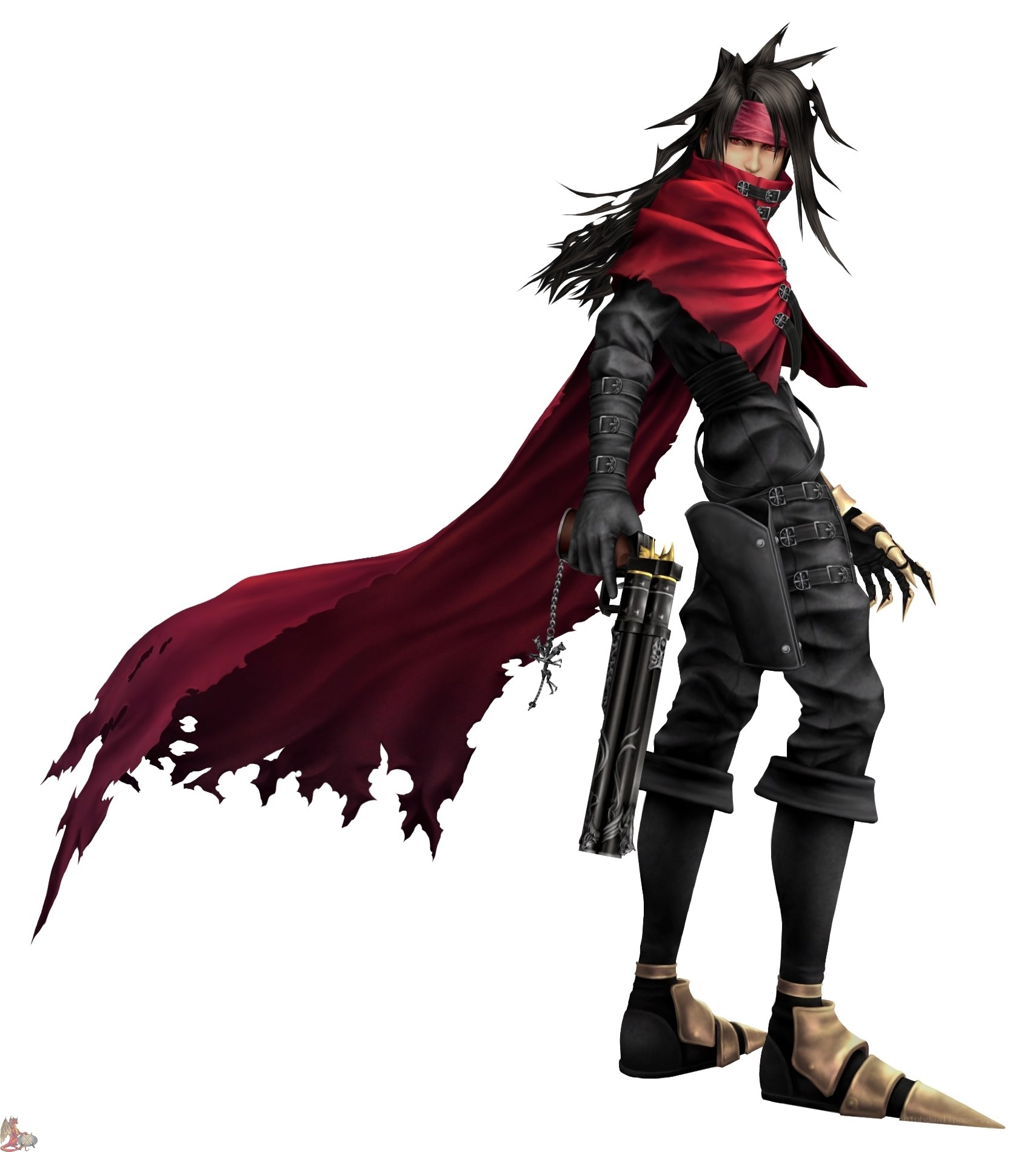 Character with red cape and gun