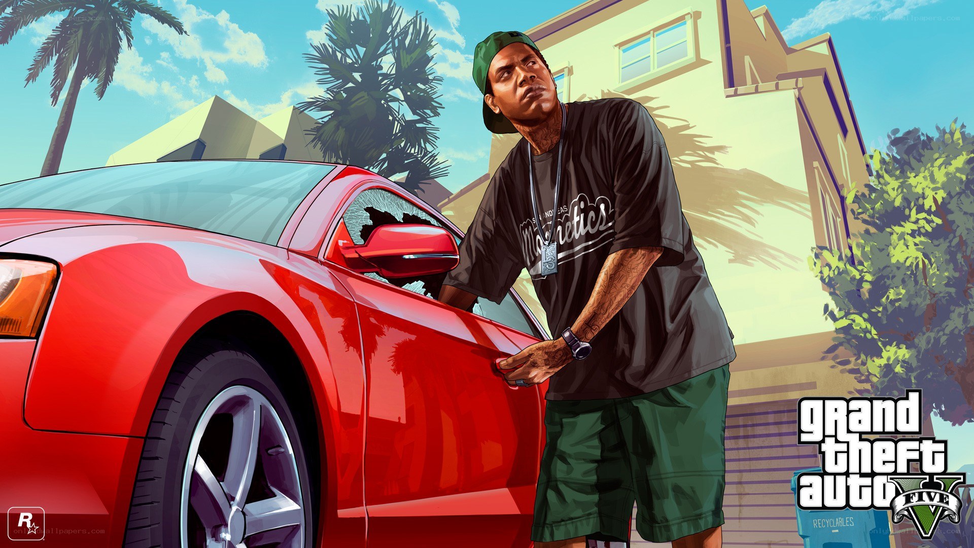 character with red car in game art