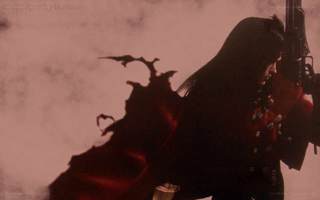 character with red cloak and gun