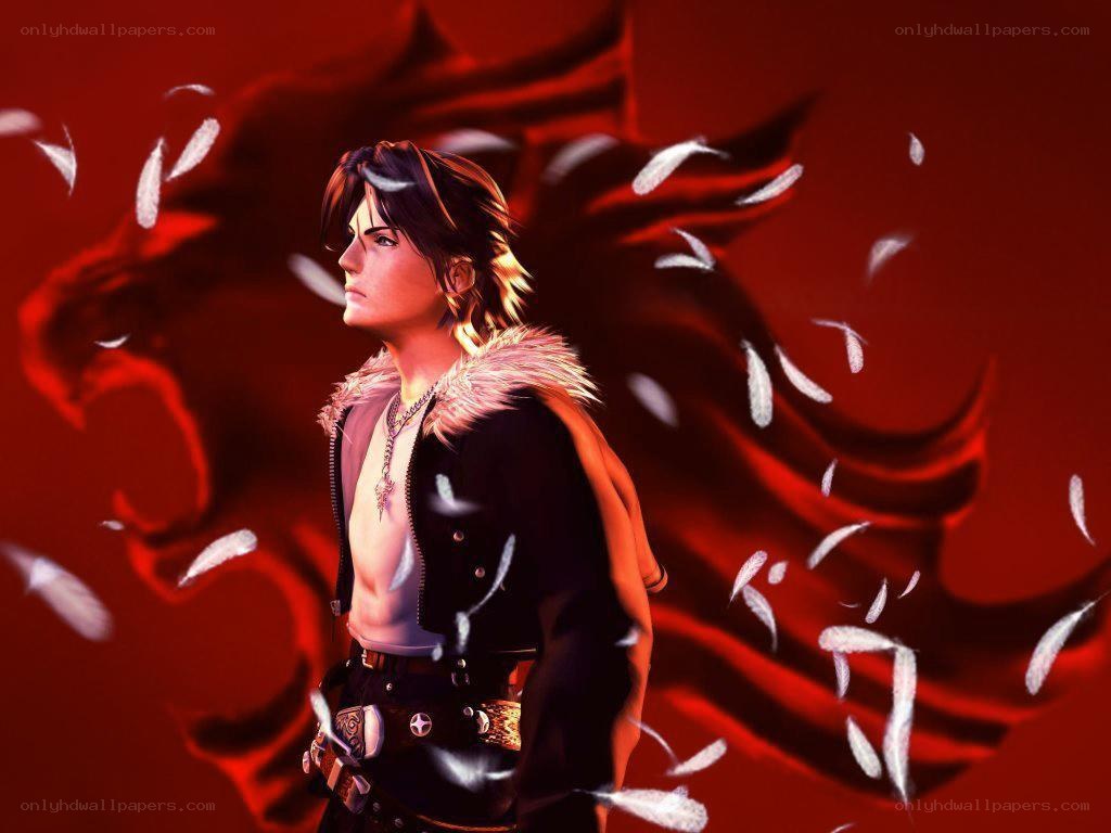 character with red dragon background