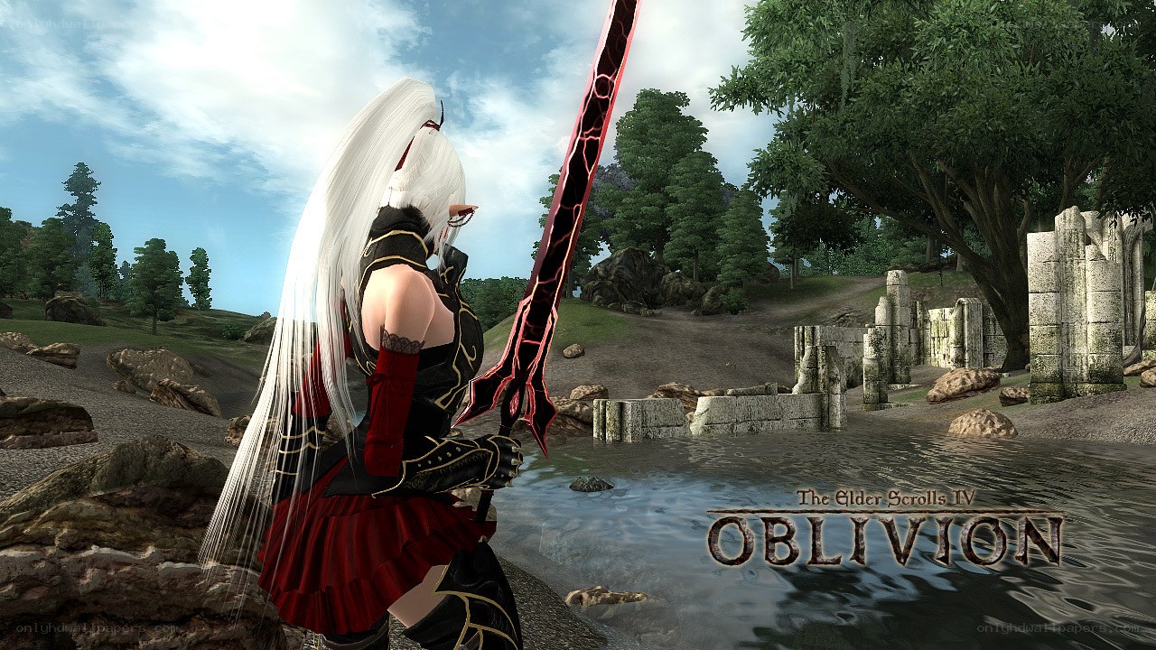 Character with red sword in Oblivion