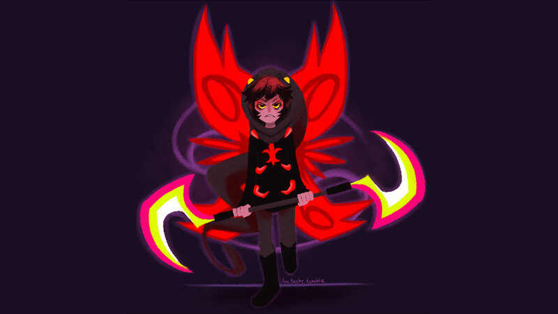 character with red wings and scythe