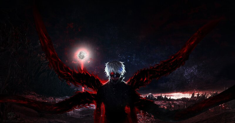 Character with Red Wings — Black, Dramatic, Dark