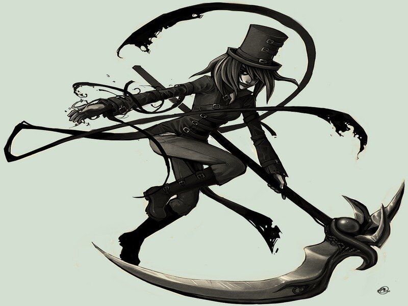 Character with Scythe — Black, Dramatic
