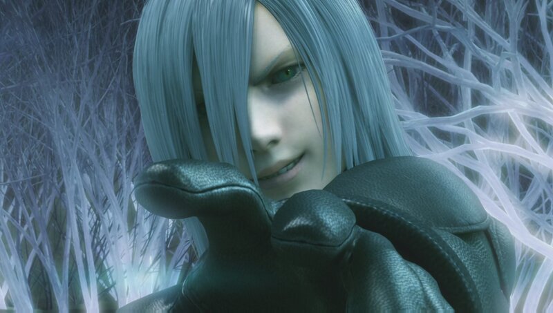 character with silver hair and green eyes