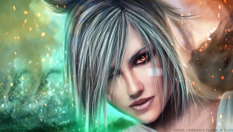 Character with Silver Hair — Dramatic, Digital Art, Fire Sparks