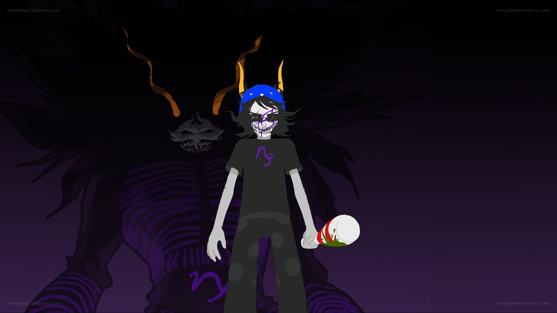 character with skull mask and horns